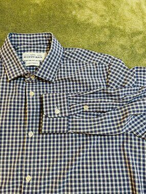 Mizzen + Main Leeward Standard Shirt XL Red White Blue Plaid Stretch Long Sleeve